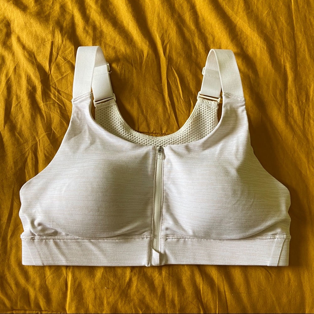 Outdoor Voices Zip Bra in White Sand